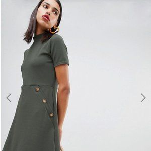 Boohoo High Neck Faux-pocket Dress